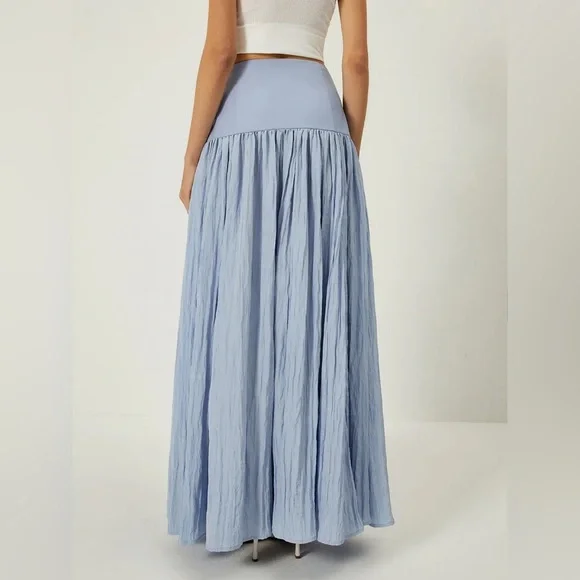 COMMENSE Solid High-Waisted Ruffle Pleated Maxi Skirt - Picture 5 of 11